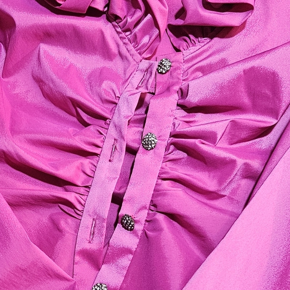Joseph Ribkoff, Pink Ruffle Button Down Blouse.Bling Buttons.Long Sleeve, Sz 14 - Picture 7 of 12